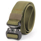 Army green nylon belt with multifunction metal buckle and adjustable woven webbing