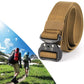 Khaki tan nylon belt with adjustable aviation-style aluminum buckle and woven webbing