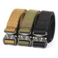 Three nylon belts in tan, olive green, and black with multifunction aluminum buckles