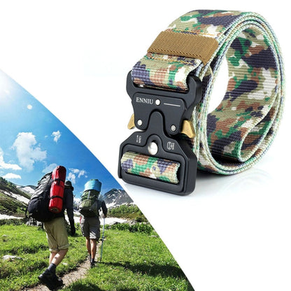 Outdoor tactical nylon belt, CP camouflage webbing and black quick-release buckle