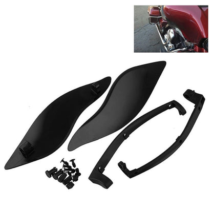 Pair of black air deflector side wings with mounting clips and hardware