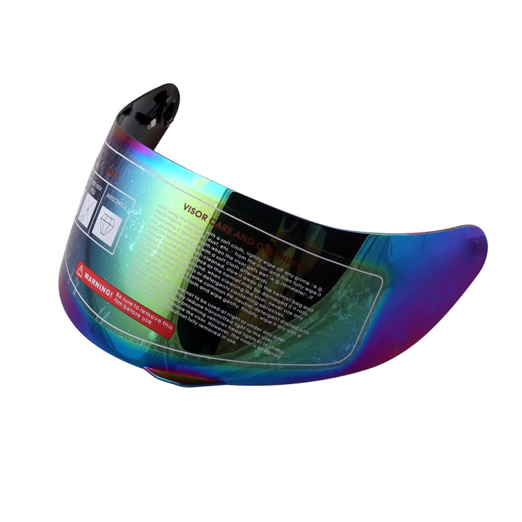 Motorcycle helmet visor lens, rainbow reflective blue-green with black mounting tab