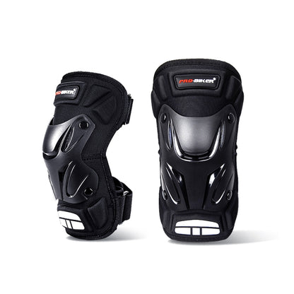 PRO-BIKER 2-in-1 knee pads, black hard-shell with straps and PRO-BIKER logo