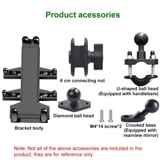 U-shaped Bolt Ball-Head Motorcycle Handlebar Multi-function Eight-jaw Aluminum Phone Navigation Holder Bracket with Anti-theft Knobs, U-shaped Bolt+Anti-theft Knobs