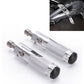 Silver folding motorcycle footrests set with textured grips and mounting bolts, 8mm