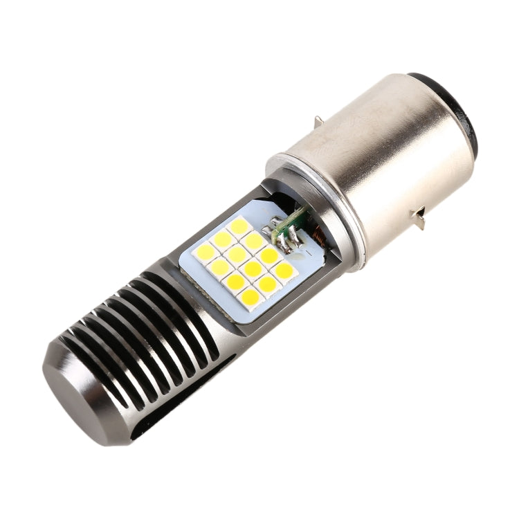 BA20D style 2 LED motorcycle headlight bulb angled view with white SMD LEDs