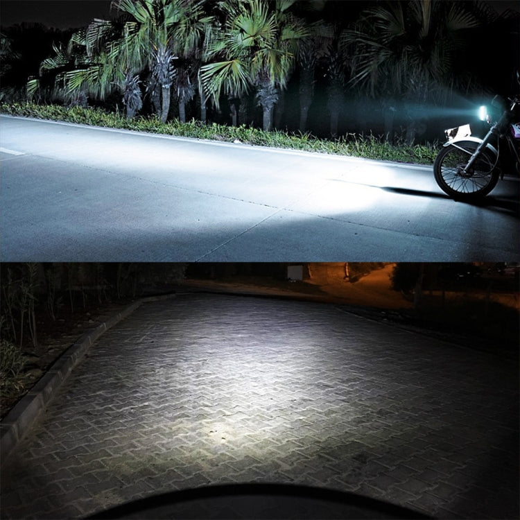 BA20D LED headlight projecting a white beam on the road at night
