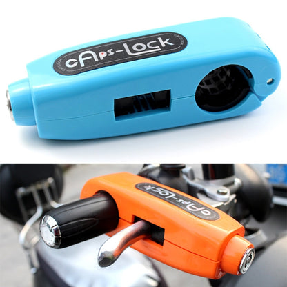 Blue motorcycle throttle anti-theft brake lock with key slot and circular grip opening