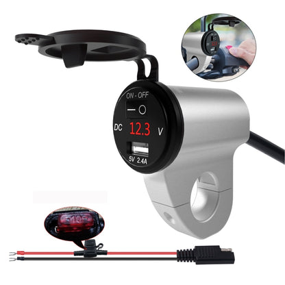 Aluminum alloy motorcycle USB charger with red voltmeter display and waterproof design
