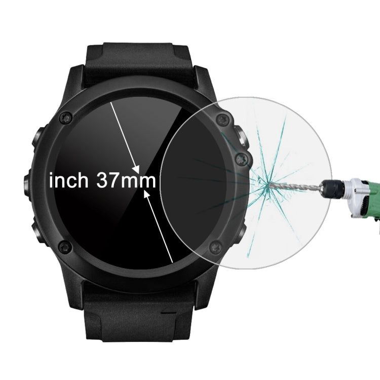 37mm circular smartwatch screen protector glass on black watch, clear tempered film