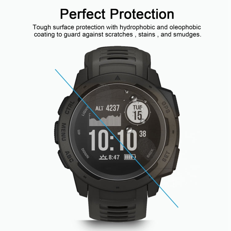 Smartwatch screen protector glass with hydro-/oleophobic coating on black round watch face