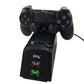 Dual port charging dock stand with black PS4 controller seated on front cradle