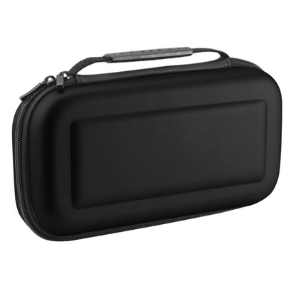Black EVA hard-shell storage case with zip top, carry handle, and molded front panel