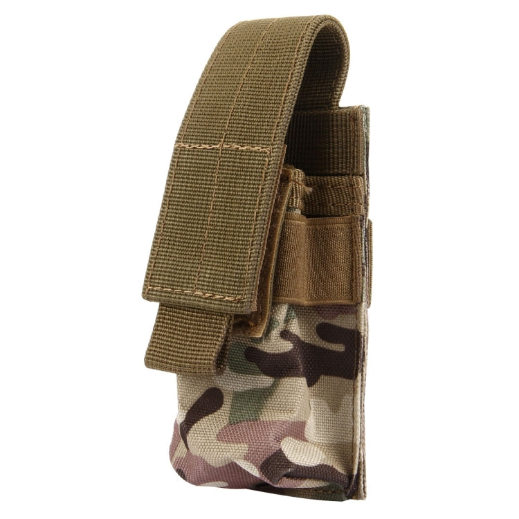 Camouflage mini flashlight protective pouch with stitched flap and elastic side holder
