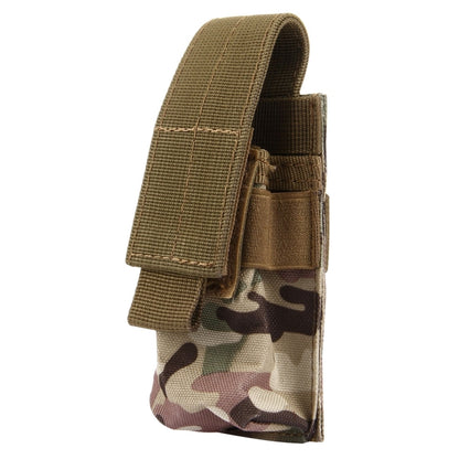 Camouflage mini flashlight protective pouch with stitched flap and elastic side holder