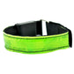 Rechargeable LED safety wrist belt, neon green strap with black interior and buckle