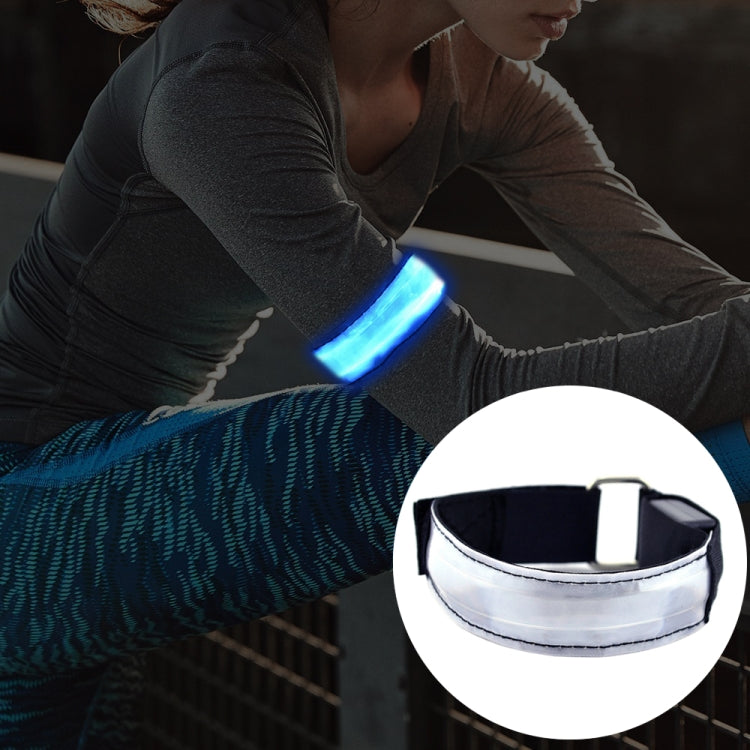 Rechargeable LED safety wrist belt with blue glowing light and reflective strap