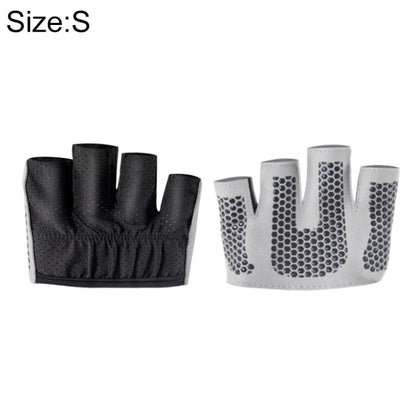 Black half-finger yoga gloves with grippy dotted palm pads, size S.