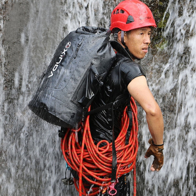 Waterproof 30L shoulder mountaineering bag, dark gray with red rope and webbing