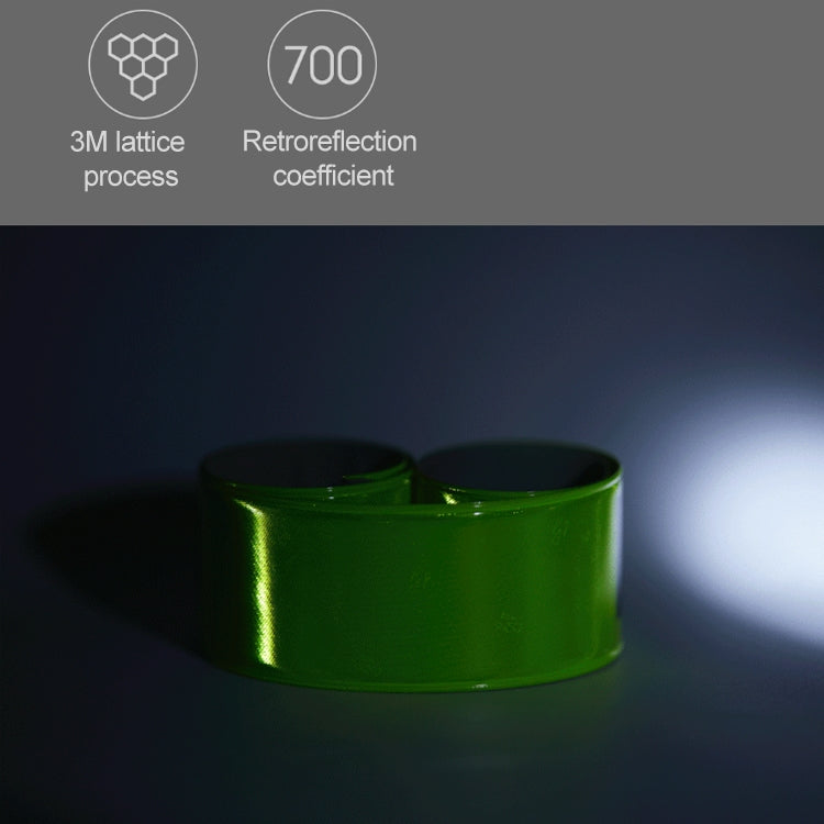 Reflective wristband band shown in dark green with bright reflective shine