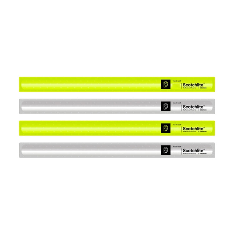 4-pack reflective wristbands: two neon yellow, two silver