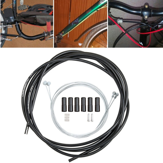 Black bicycle gear cable set with coiled housing, inner cables and fittings