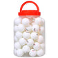 Table tennis training balls in clear jar, white balls with red handle and lid
