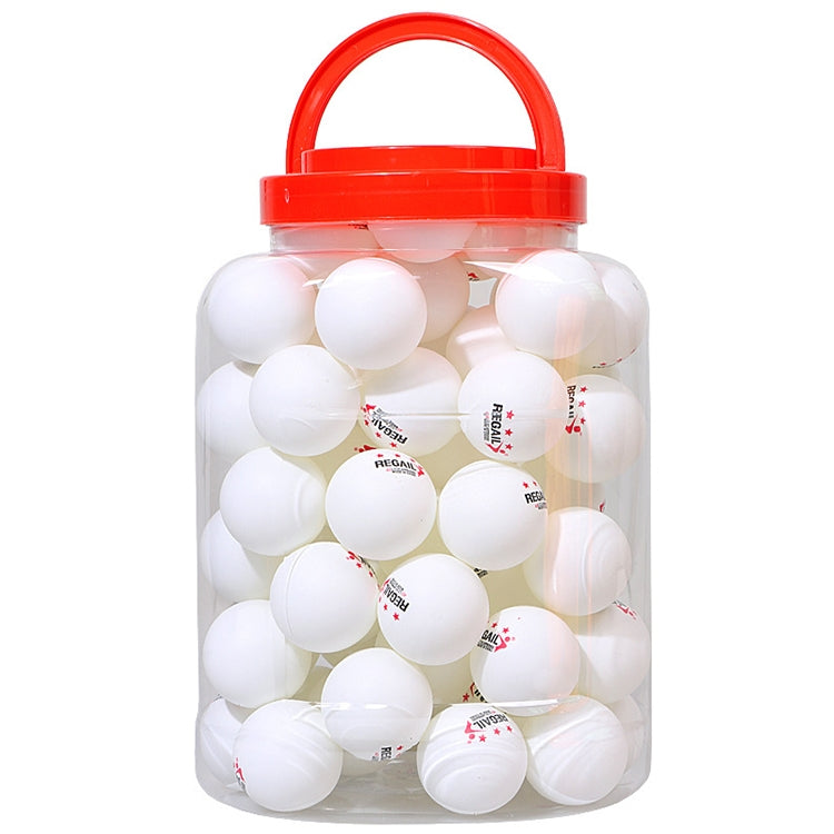 Table tennis training balls in clear jar, white balls with red handle and lid