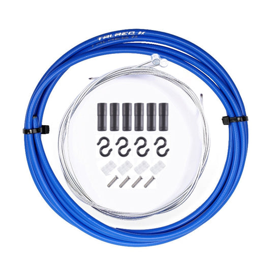 Blue PVC brake cable tube set with steel inner wire and cylindrical fittings, 7-piece