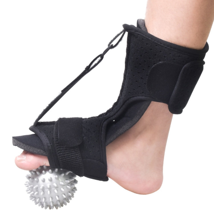 Black plantar fasciitis foot splint with soft ankle cuff and elastic straps, open toe