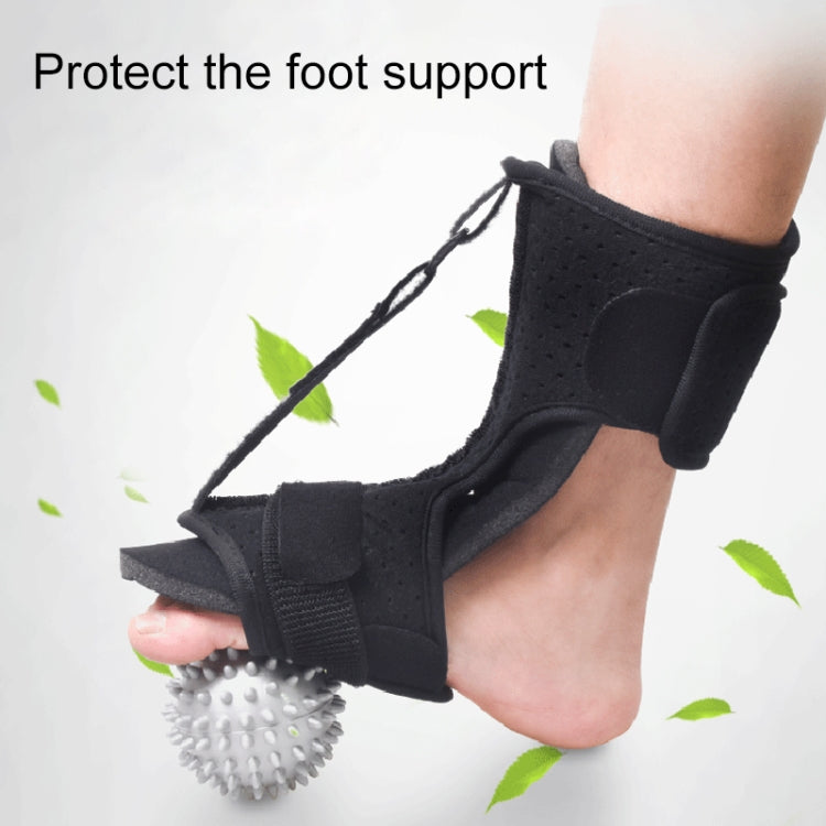 Black plantar fasciitis splint brace on foot with open toe and lacing-style support