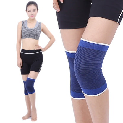 Blue elastic knee support sleeve, ribbed knit with white trim