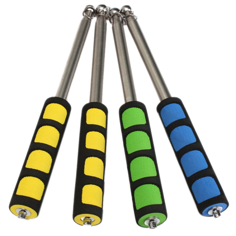 Telescopic stainless steel teaching flag pole with colored sponge grip sections, close-up