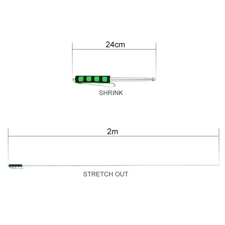 Telescopic teaching flag pole showing 2m stretch and 24cm shrink size
