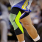 Blue and yellow knee sleeve with neon green grid knee pad, breathable sports protection