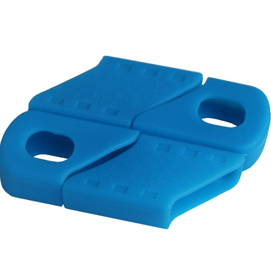 Blue silicone bicycle crank arm cover sleeve with two oval ventilation cutouts