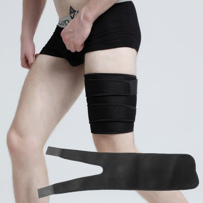 Black thigh and knee support brace with three padded wrap bands