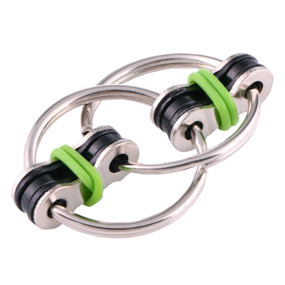 Tri-spinner key ring anti-anxiety toy set with green silicone rings and metal spinners