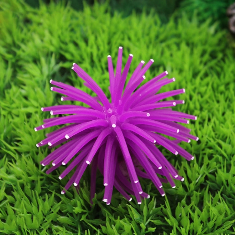 Purple TPR sea urchin ball aquarium decoration with needle-like spiky tentacles