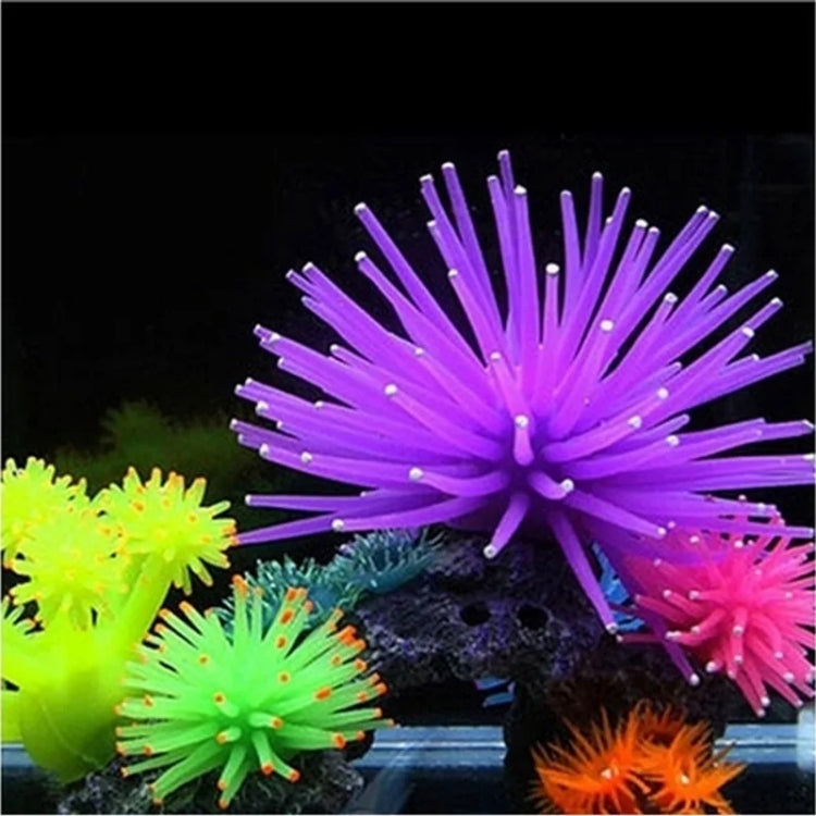 Purple TPR sea urchin ball aquarium decoration with spiky tentacles and small beads