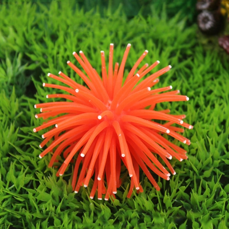 Orange TPR sea urchin ball coral decoration with spiky tentacles, 13cm