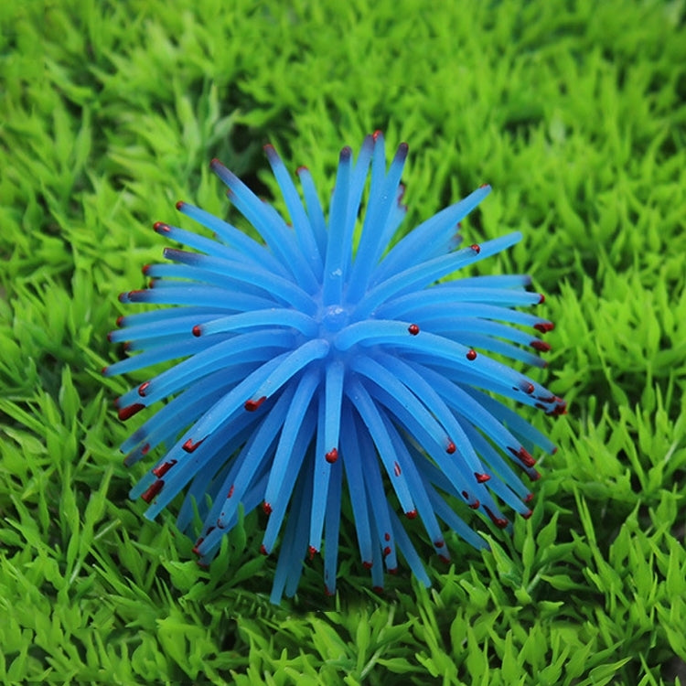 Blue TPR sea urchin ball coral decoration with spiky tentacles, 13cm
