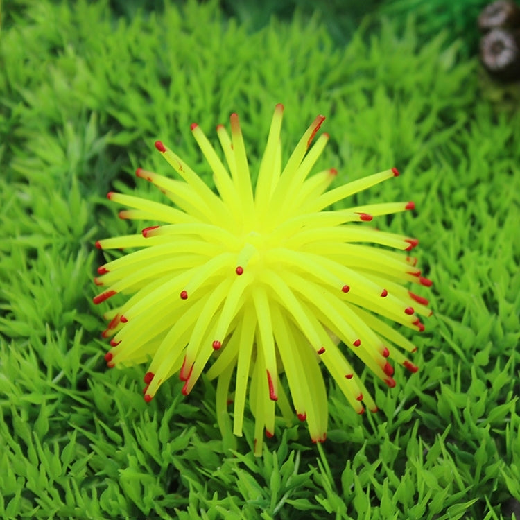 Yellow TPR sea urchin ball coral decoration with spiky tentacles, 13cm