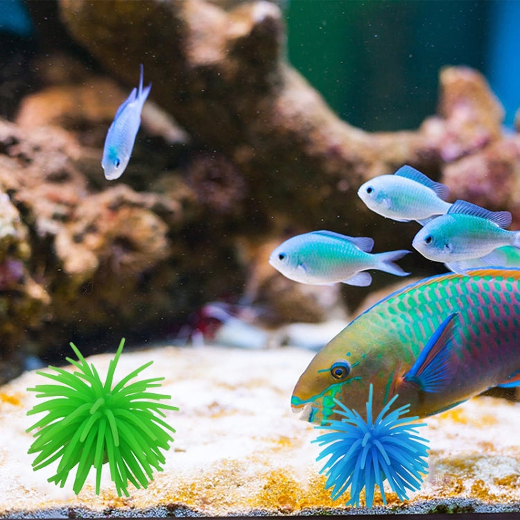 Green and blue spiky sea urchin ball coral decorations for aquarium tanks, size S.