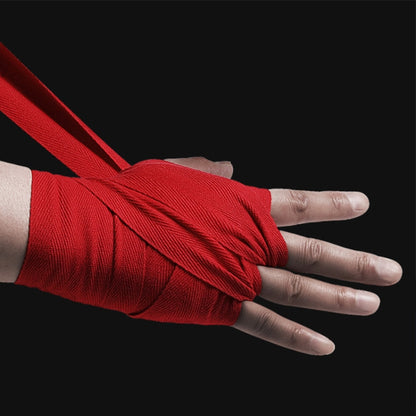 Red boxing hand bandage wrap around wrist and hand, shown on an open palm.