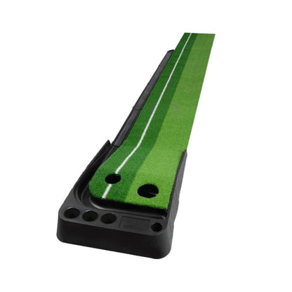 Green golf mini putting mat trainer with push-rod track and auto ball return ramp