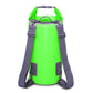 5L waterproof dry sack, green, dual shoulder straps, roll-top closure