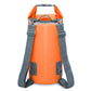 Orange 15L waterproof dry bag with roll-top closure and dual shoulder straps