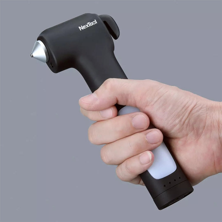 Handheld emergency survival hammer with white LED light strip and metal hammer head