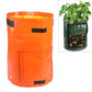 Orange fabric planting grow bag with black handles and front access panel, 30x35cm.